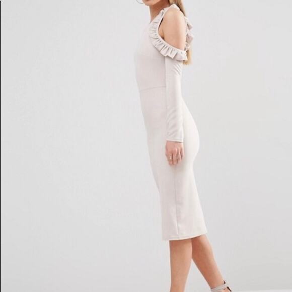 ASOS Midi Dress Oh My Love Cold Shoulder Frill - Picture 3 of 8